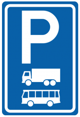 Bord E8-2: Parkeergelegenheid alleen bestemd voor vrachtwagens of bussen